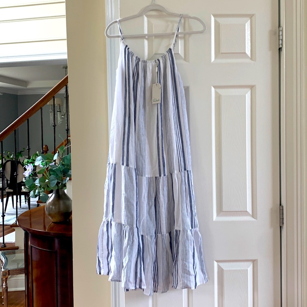 Rails dress, blue stripe, new, light lining, linen blend, midi length. Beautiful